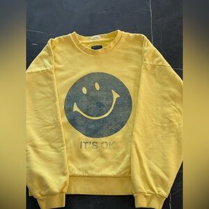 MOTHER Women’s Yellow Sweatshirt with Smiley Face Size S Exellent Condition
